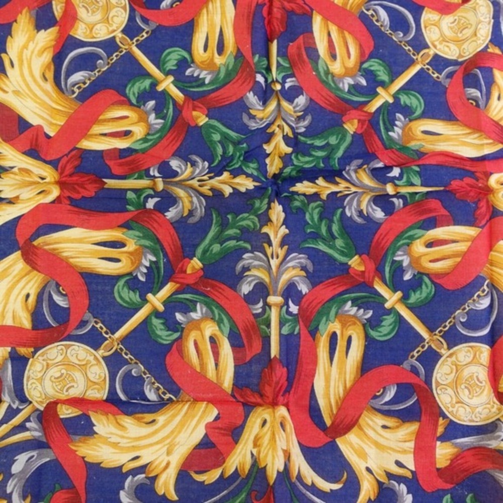 Vintage CELINE Paris Handkerchief Blue Gold‎ Medallion Arabesque AUTH Luxe 17x18 - Picture 7 of 12